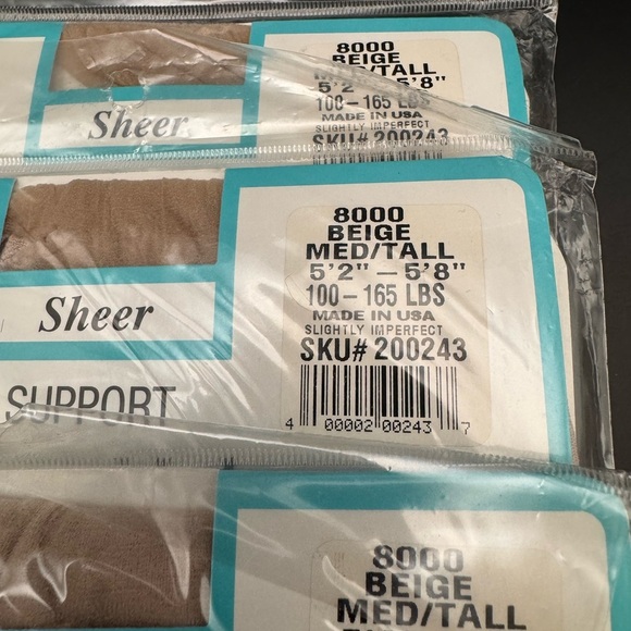 3 Pair SHEER FAMOUS MAKER  Beige PANTYHOSE (Med-TALL 5' 2"-5'8”) 100- 1651bs - Picture 2 of 8